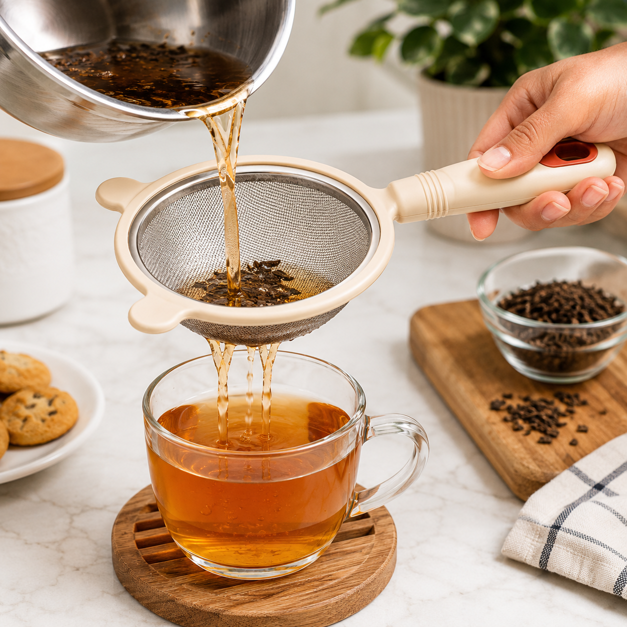 Beige Elite Fine Mesh Hand Strainer (YM1365)