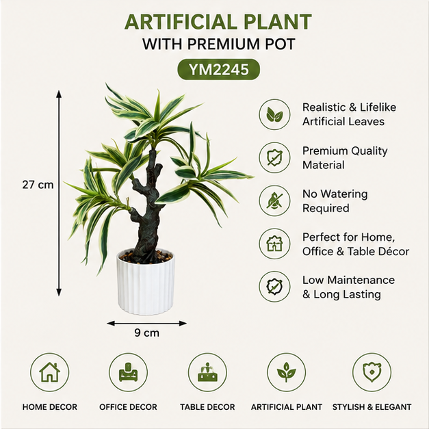 Artificial Dracaena Plant in White Ribbed Pot (YM2246)