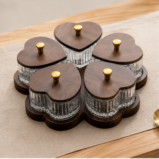Glass Condiment Set of 5 with Serving Tray (YM2415)