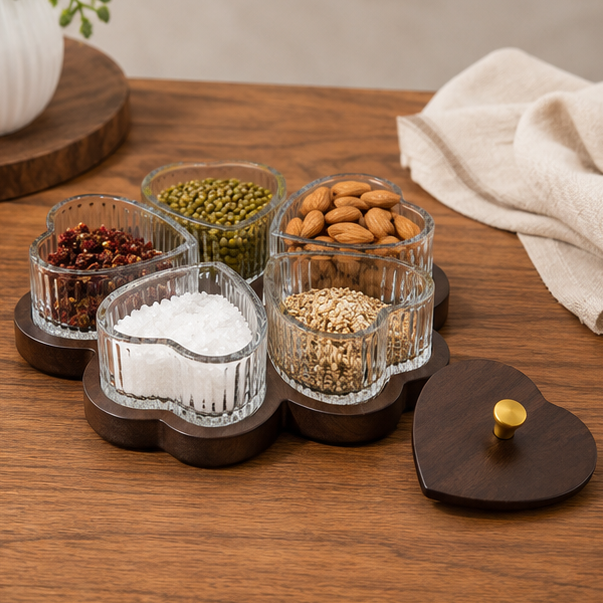 Glass Condiment Set of 5 with Serving Tray (YM2415)
