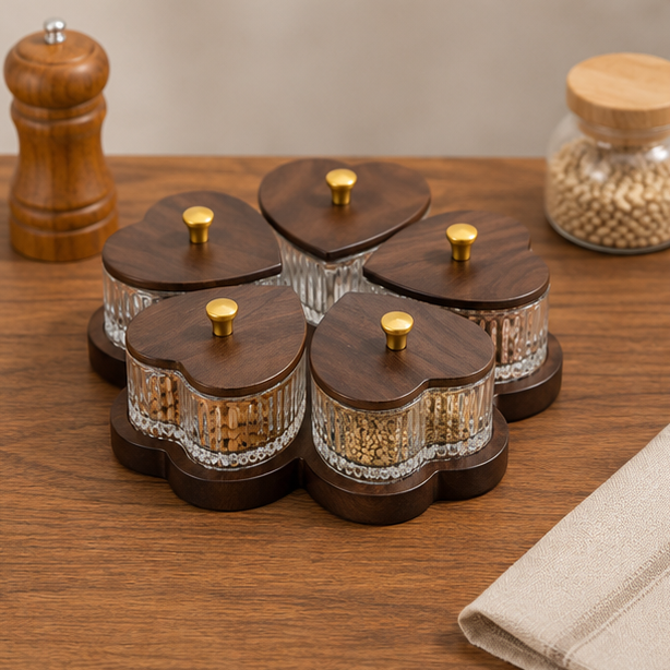 Glass Condiment Set of 5 with Serving Tray (YM2415)