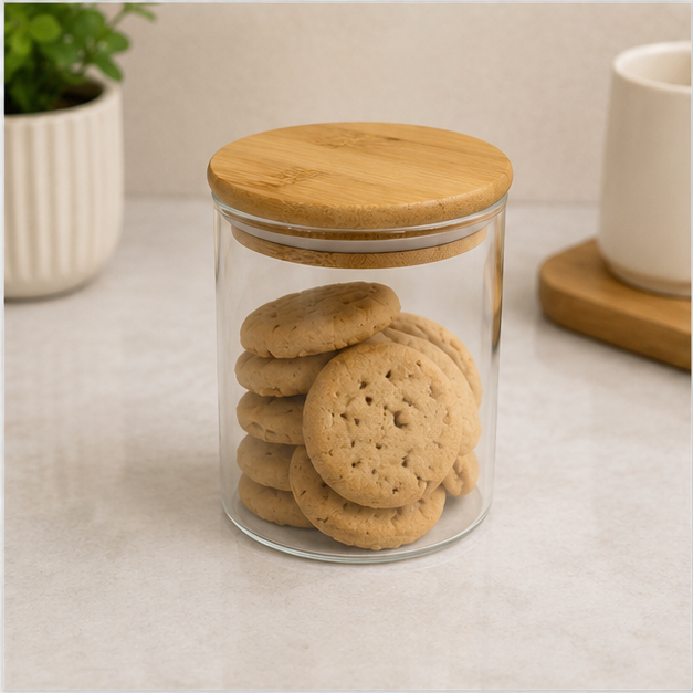 Glass Canister with Wooden Lid for Kitchen Storage (YM1711)