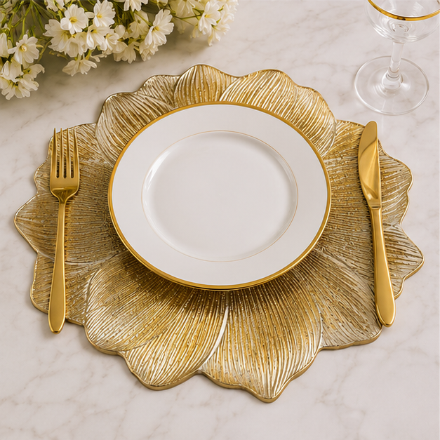 Gold Flower Design Table Mat Set of 6 for Dining Table Styling (YM2661)