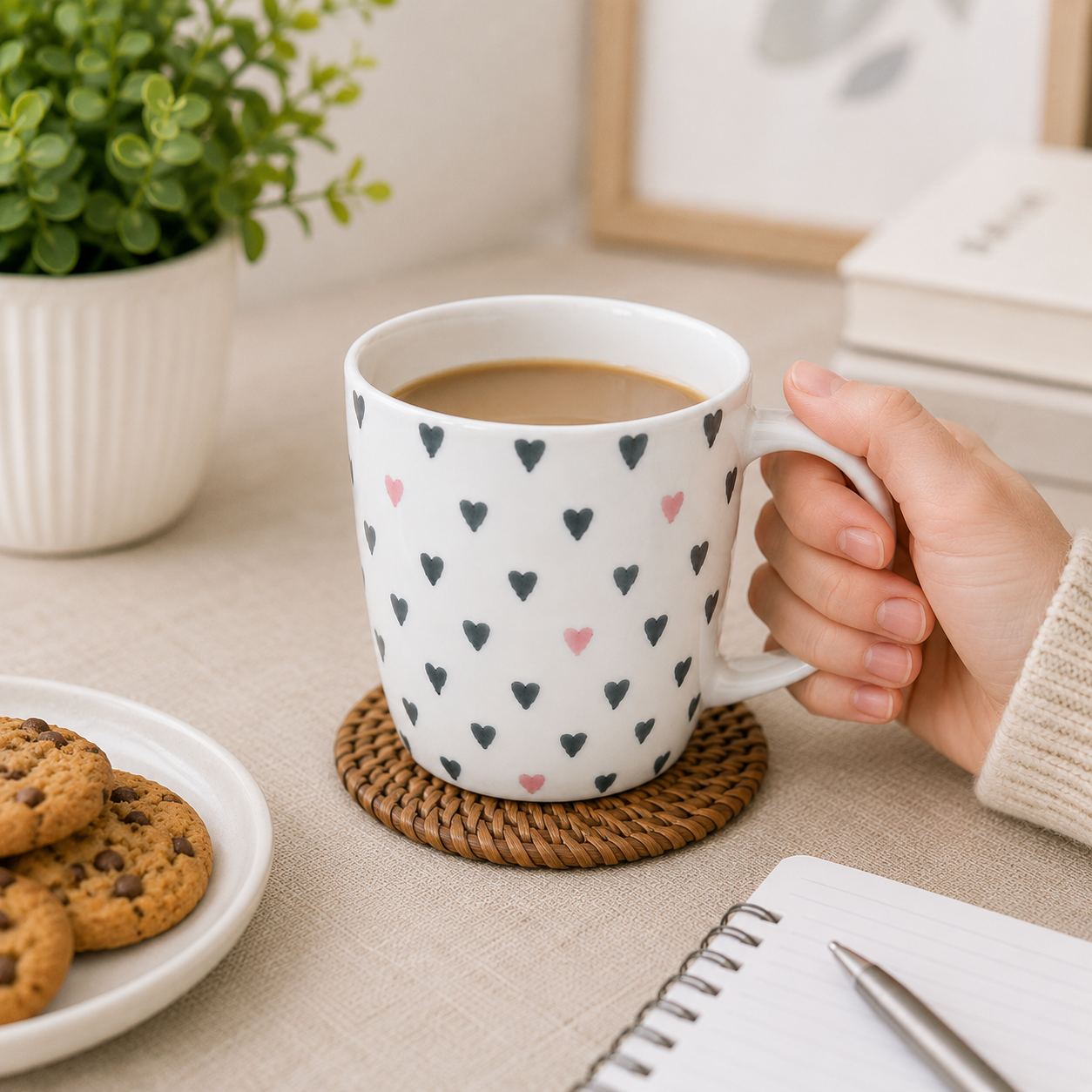 Heart Print Ceramic Tea & Coffee Mug (YM2850)