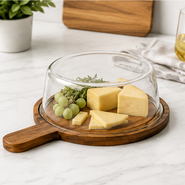 Round Cake Dome with Wooden Serving Base (YM2421)