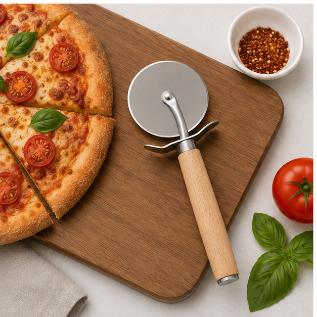 Stainless Steel Pizza Cutter with Wooden Handle (YM1636)