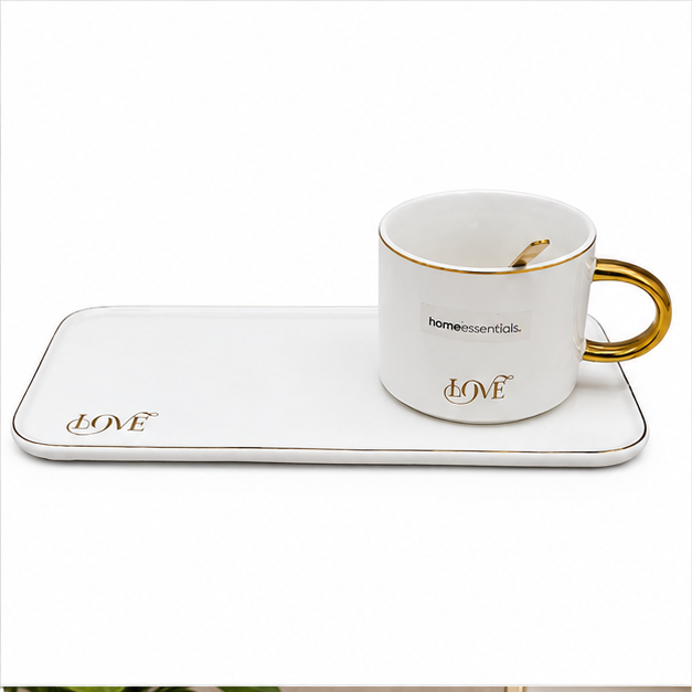 White Ceramic Mug Plate and Spoon Set of 3 (YM1760)