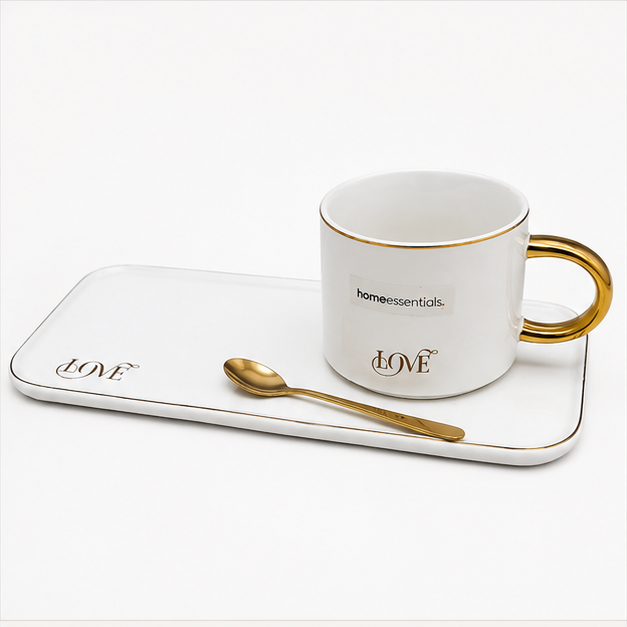 White Ceramic Mug Plate and Spoon Set of 3 (YM1760)