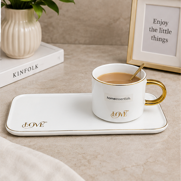 White Ceramic Mug Plate and Spoon Set of 3 (YM1760)