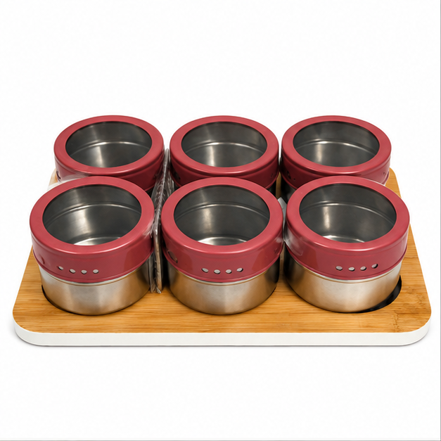 Wood Spice Box Set with 6 Seasoning Containers (YM130)