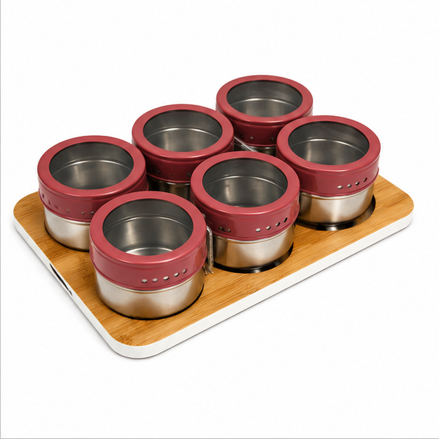 Wood Spice Box Set with 6 Seasoning Containers (YM130)