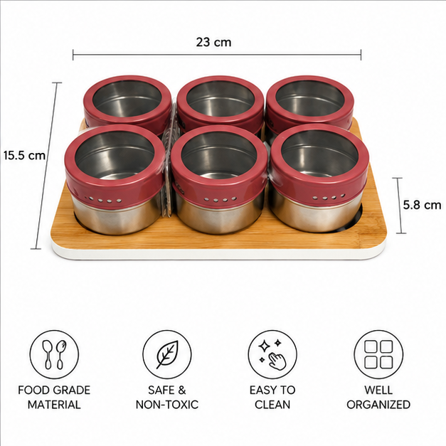 Wood Spice Box Set with 6 Seasoning Containers (YM130)