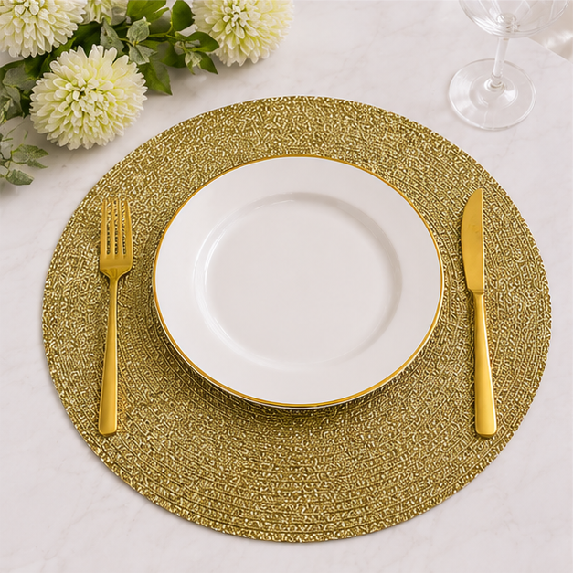 Gold Round Table Mat Set of 6 for Dining Table Styling (YM2659)
