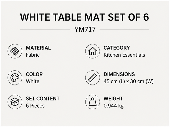 White Table Mat Set of 6 (YM717)