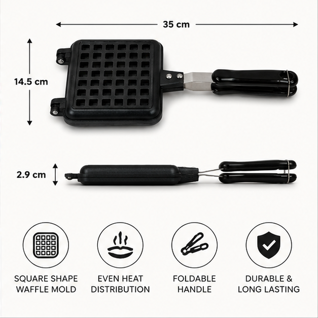 Black Square Waffle Baking Mold with Foldable Handle (YM2023)