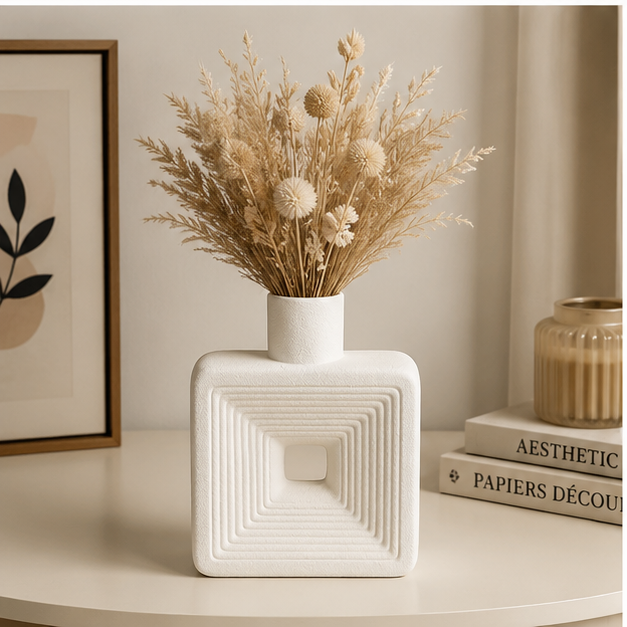 White Geometric Flower Vase for Home Décor (YM2331)