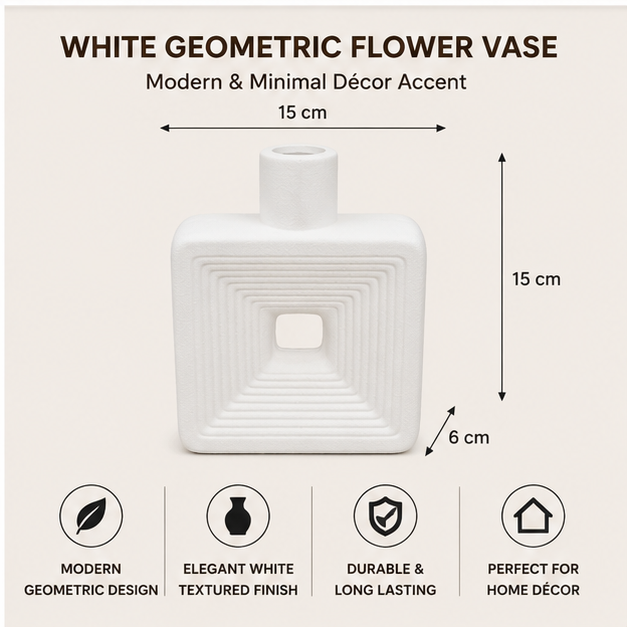 White Geometric Flower Vase for Home Décor (YM2331)