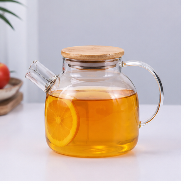 Transparent Glass Tea Pot with Wooden Lid 1000ml (YM1562)