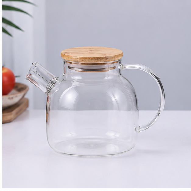 Transparent Glass Tea Pot with Wooden Lid 1000ml (YM1562)