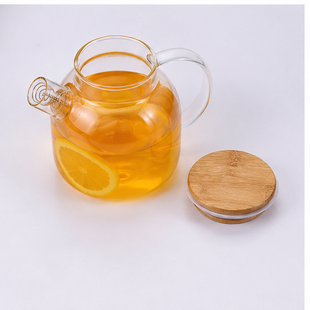 Transparent Glass Tea Pot with Wooden Lid 1000ml (YM1562)
