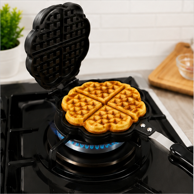 Black Waffle Baking Mold with Foldable Handle (YM2021)
