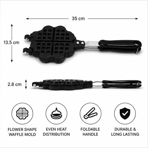 Black Waffle Baking Mold with Foldable Handle (YM2021)