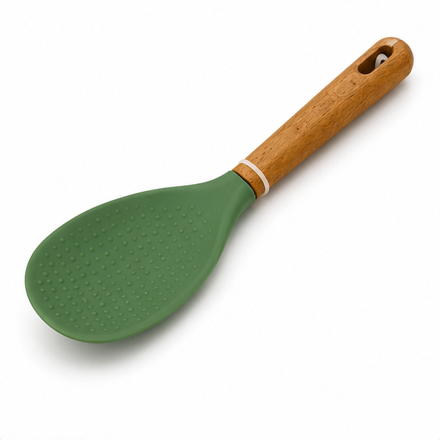 Green Silicone Spatula with Wooden Handle (YM944)