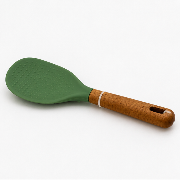 Green Silicone Spatula with Wooden Handle (YM944)