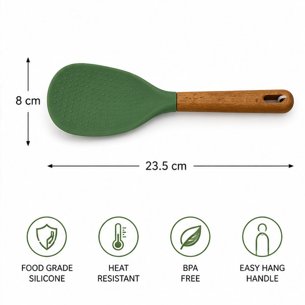 Green Silicone Spatula with Wooden Handle (YM944)