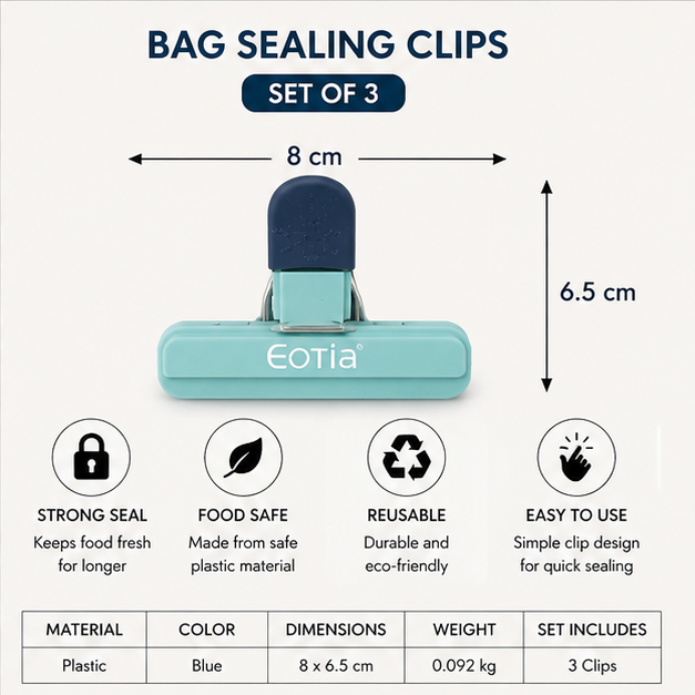 Blue Bag Sealing Clips Set of 3 for Kitchen (YM2030)