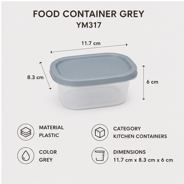 Grey Plastic Food Container Set of 2 (YM317)