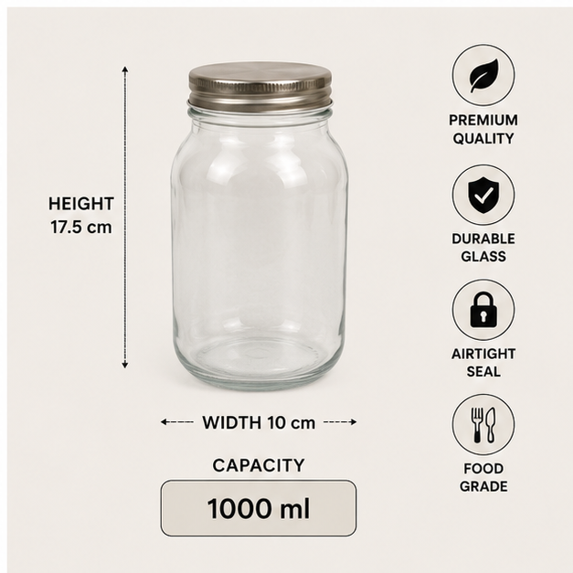 Transparent Mason Jar 1000ML Glass Storage Container (YM2019)