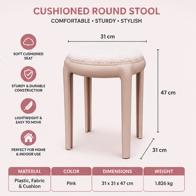Pink Cushioned Round Stool for Home Seating (YM2183)