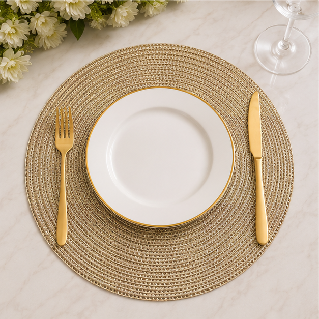 Gold Round Table Mat Set of 6 for Dining Table Styling (YM2662)