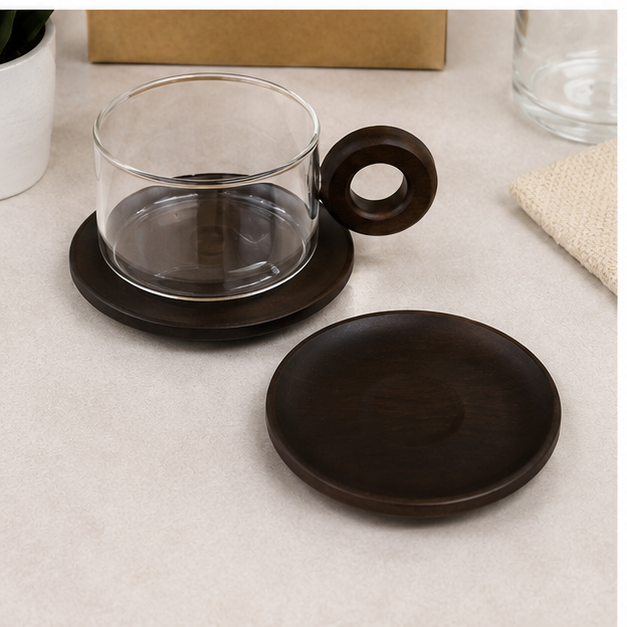 Transparent Glass Cup with Wooden Handle (YM156)