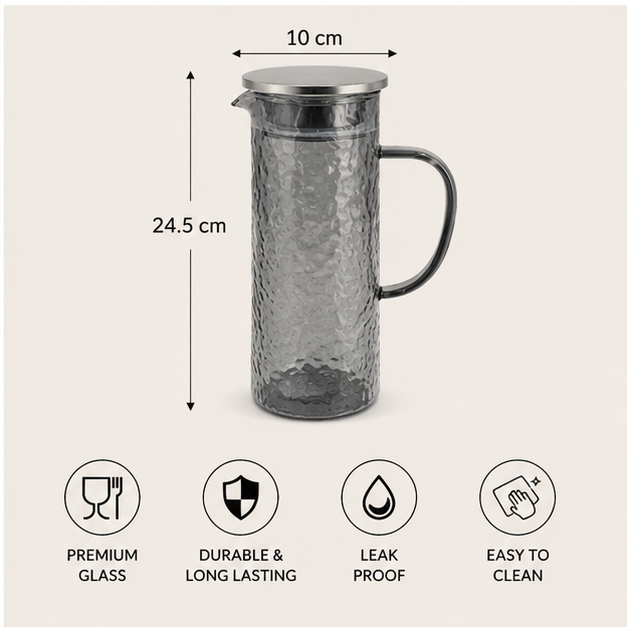 Black Textured Glass Jug with Lid (YM163)