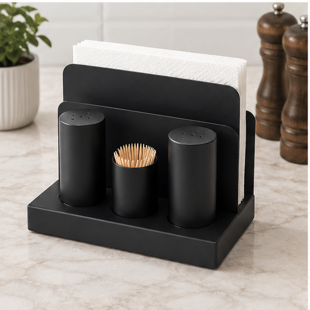 SS Seasoning Set with Paper Holder Black Set of 3 (YM1671)