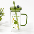 Premium Green Glass Mug with Straw for Daily Drinkware Use (YM1754)