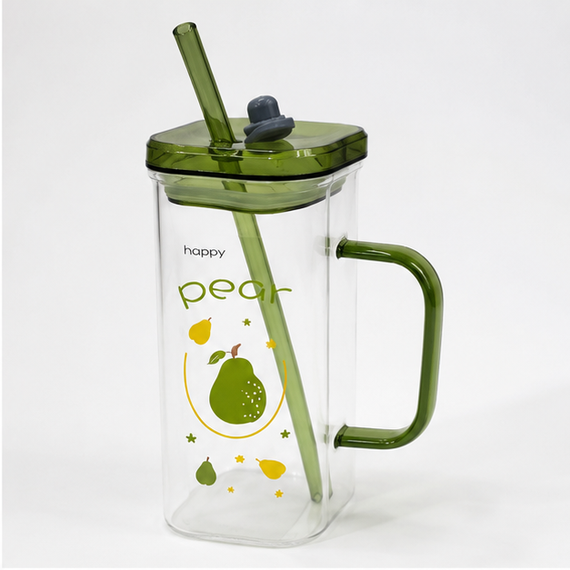 Premium Green Glass Mug with Straw for Daily Drinkware Use (YM1754)