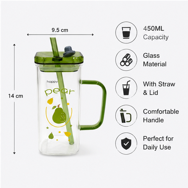 Premium Green Glass Mug with Straw for Daily Drinkware Use (YM1754)