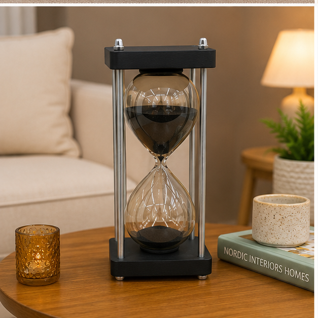 Black Frame Hourglass with Gold Sand Decor (YM2312)