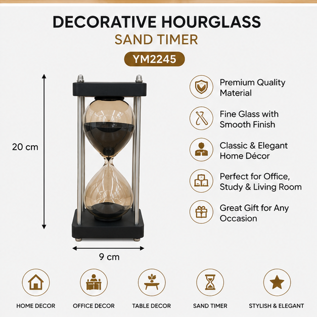 Black Frame Hourglass with Gold Sand Decor (YM2312)