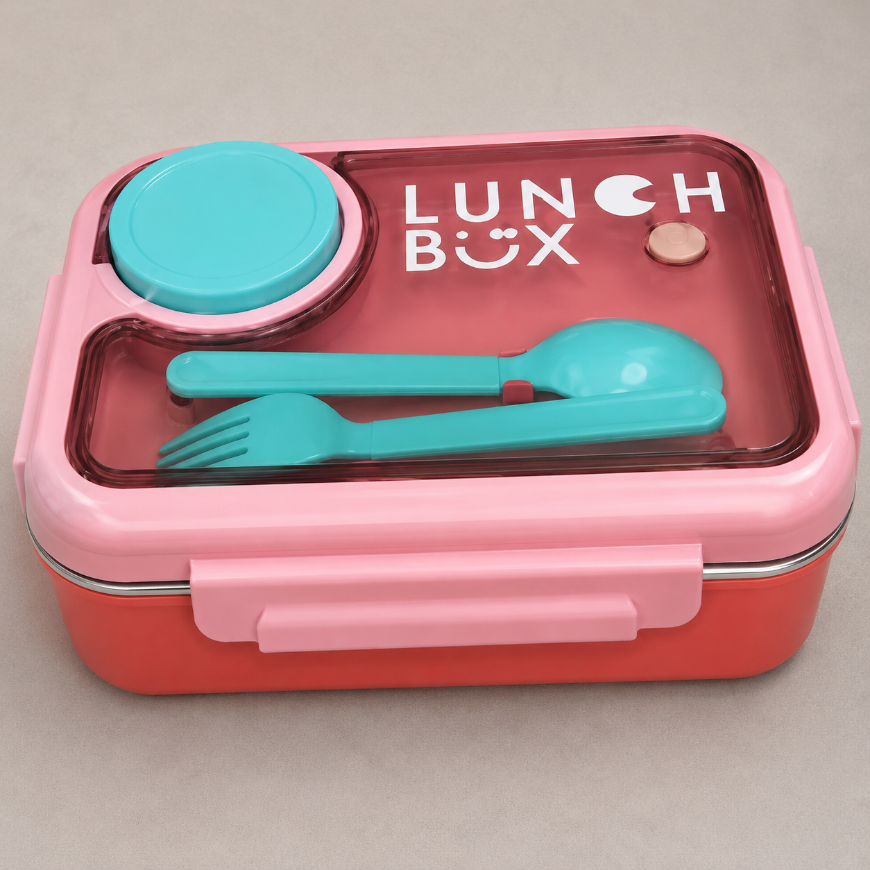 Stainless Steel Red Kids Lunch Box with Spoon & Fork(YM2169)