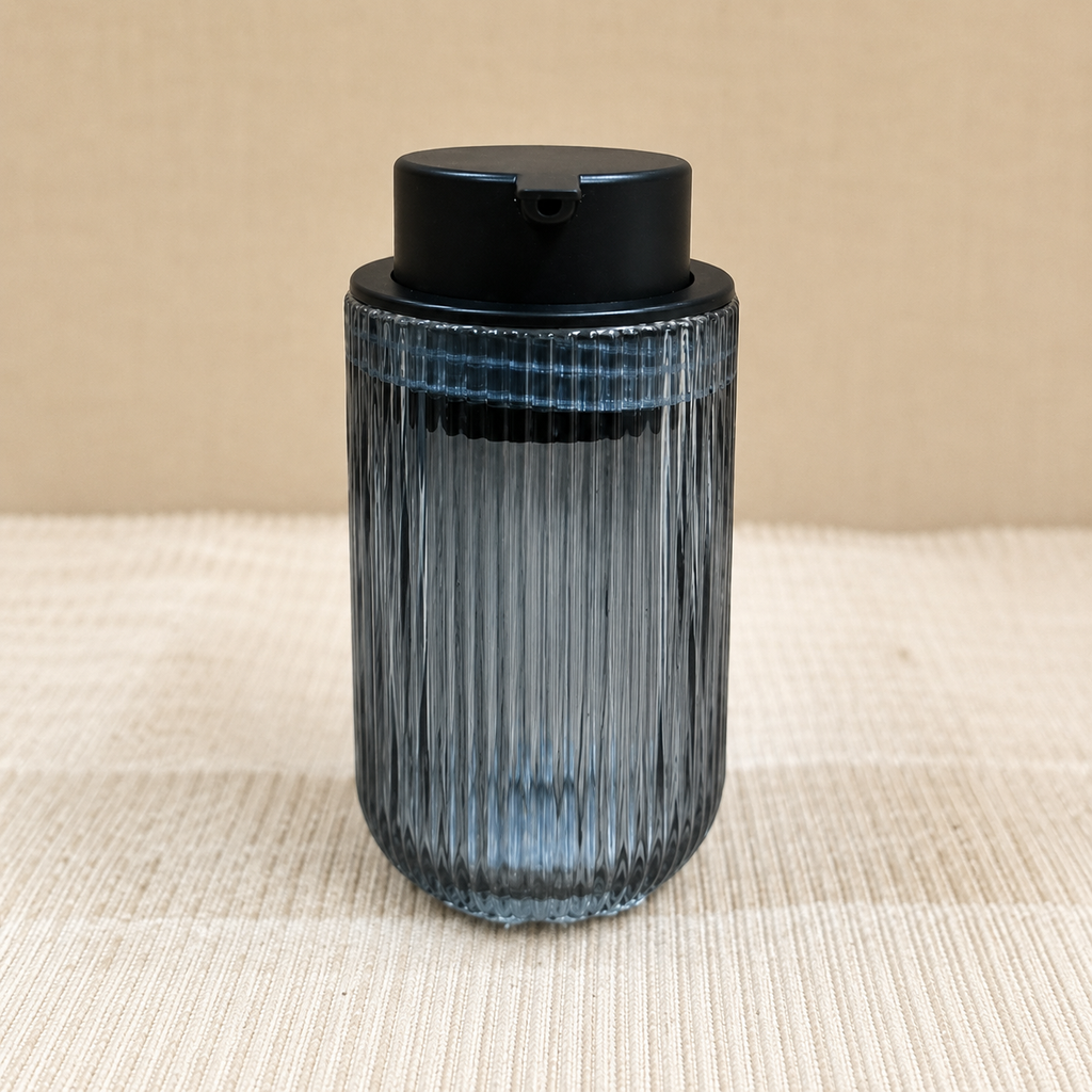 Ribbed Glass Soap Dispenser with Black Pump(YM2564)