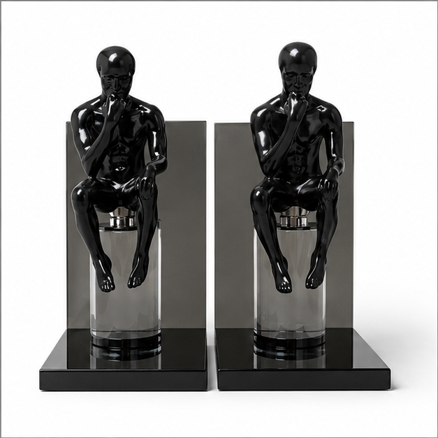 Modern Thinker Bookends Abstract Sculpture 2-Piece Set Black (YM2267)