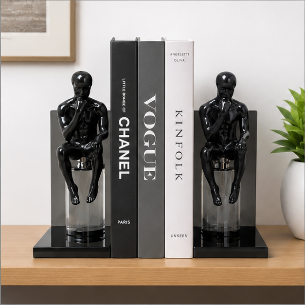 Modern Thinker Bookends Abstract Sculpture 2-Piece Set Black (YM2267)