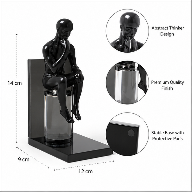 Modern Thinker Bookends Abstract Sculpture 2-Piece Set Black (YM2267)