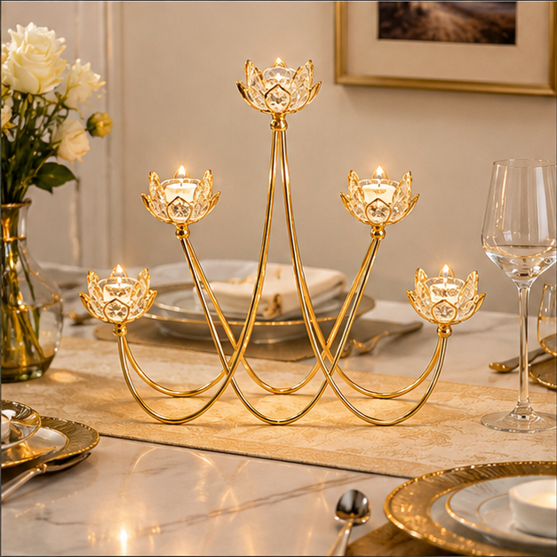 Luxury 5-Arm Gold Crystal Candelabra (YM2271)