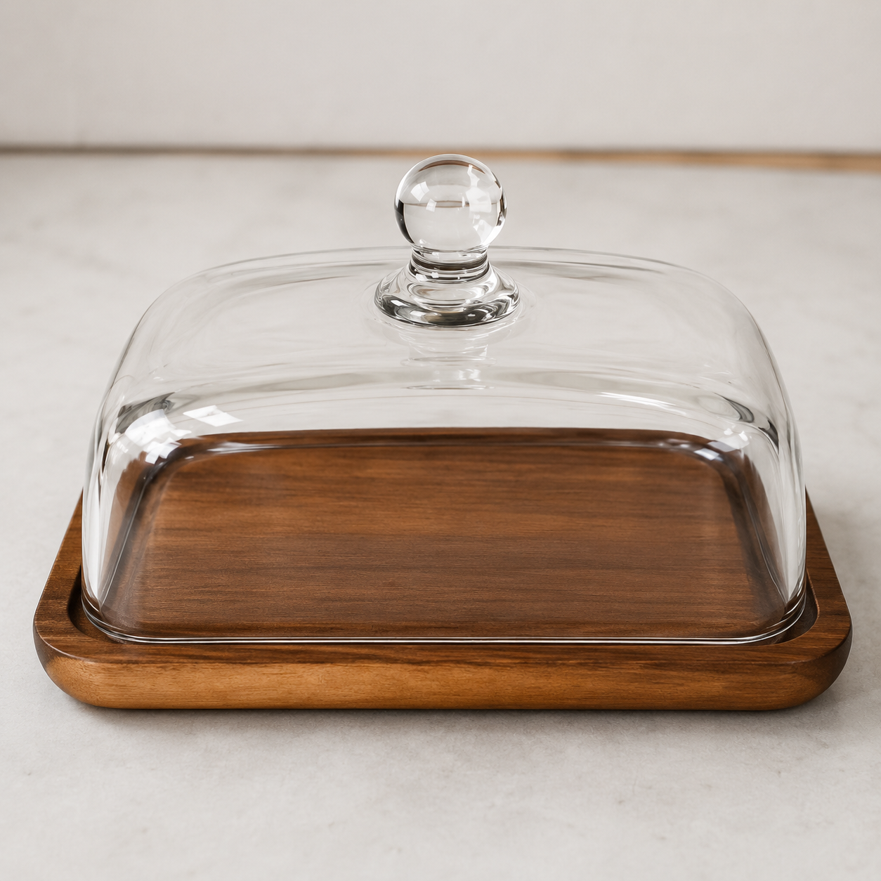 Glass Cloche Cake Stand with Wooden Base(YM2382)