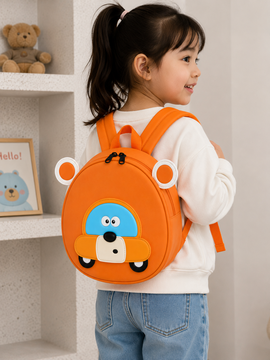 Cute Orange Cartoon Bear Car Kids Mini Backpack(YM1173)